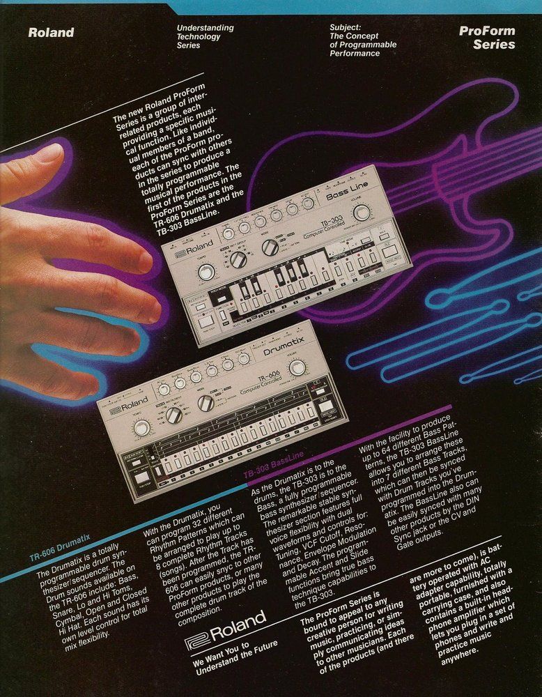 Advert for TR-606 Drumatix and TB-303 BassLine