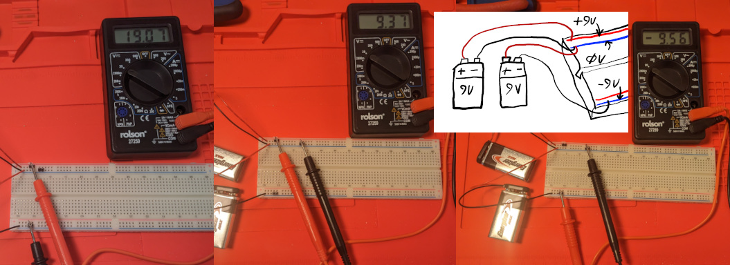 Powering a breadboard with two 9V batteries in series