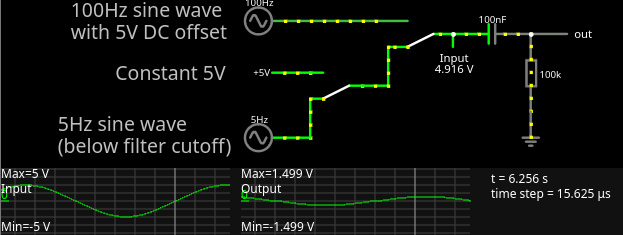 CircuitJS high-pass filter